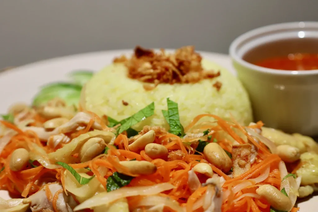 A close up of a delicious Hoi An chicken rice.