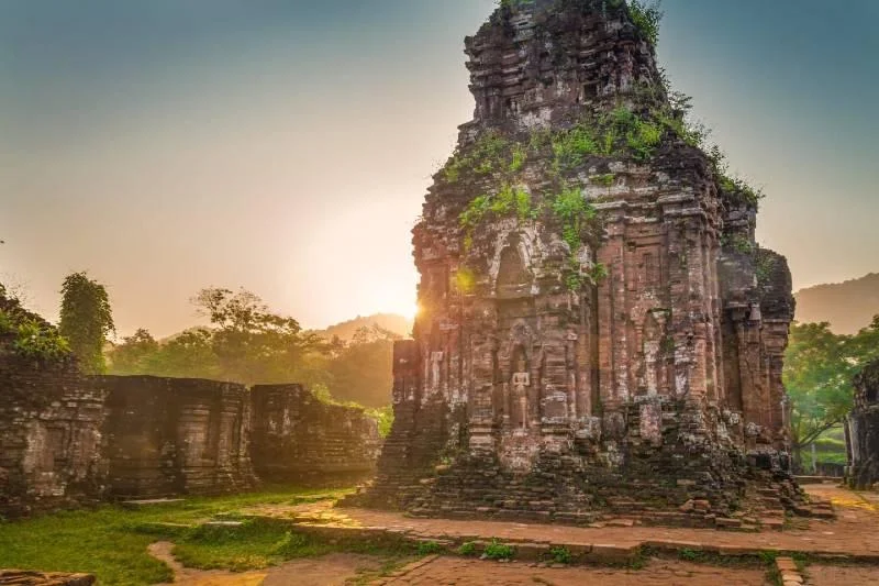 Hoi An historical sites My Son Sanctuary ancient Cham tower at sunrise