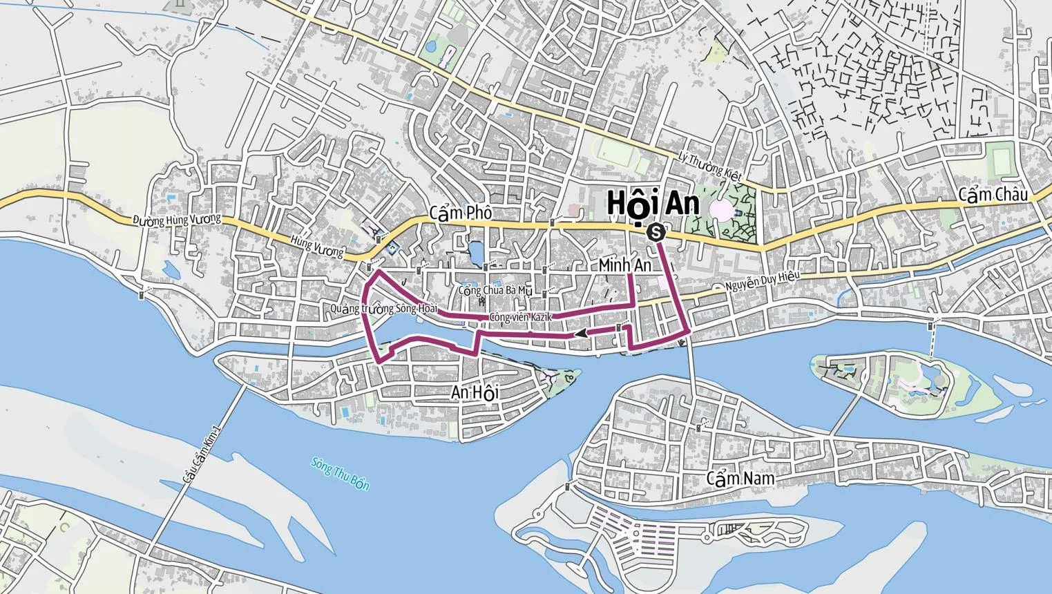 Tourist walking route on the Hoi An Ancient Town Map Vietnam